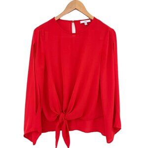 Jenn Red Long Sleeve Tie-Front Blouse